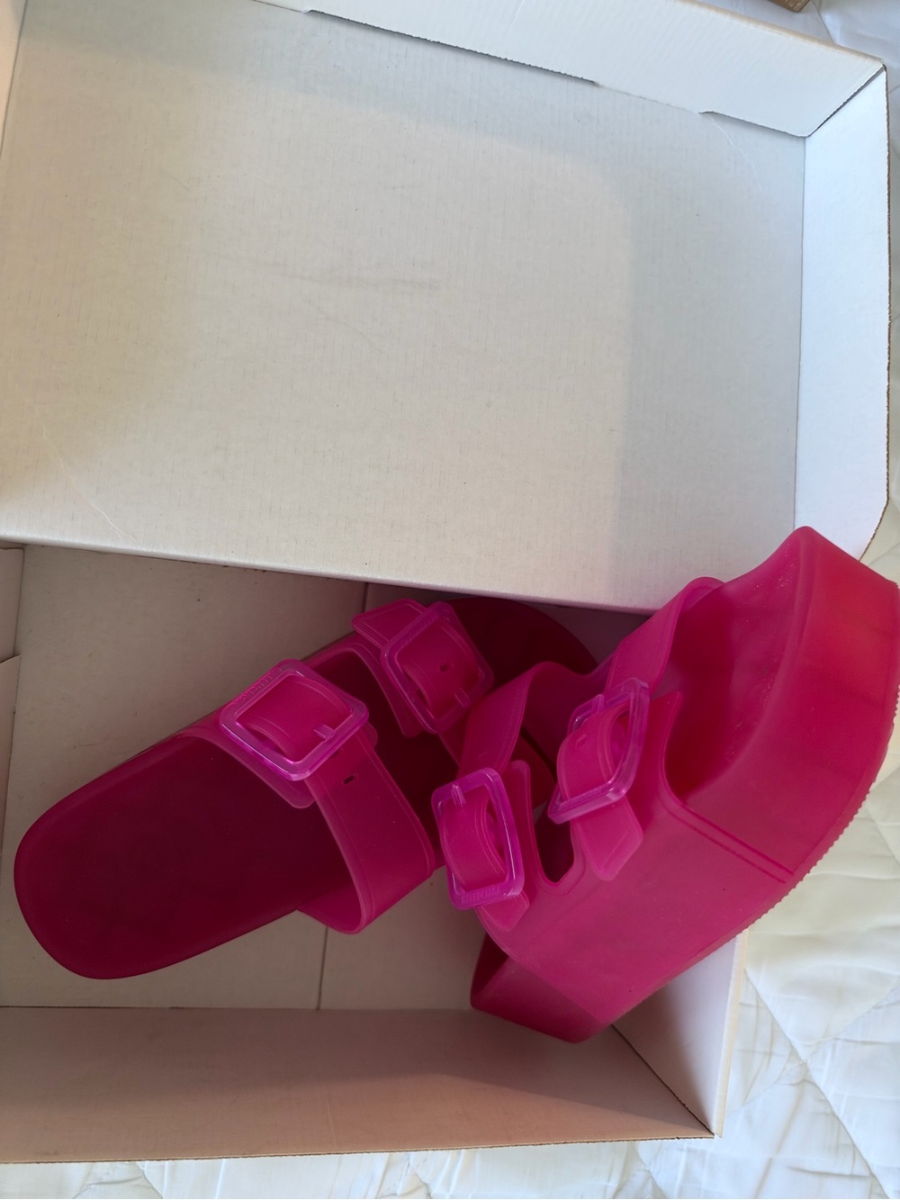 BALENCIAGA Hot Pink Platform Slide Sandals with Triple Buckles